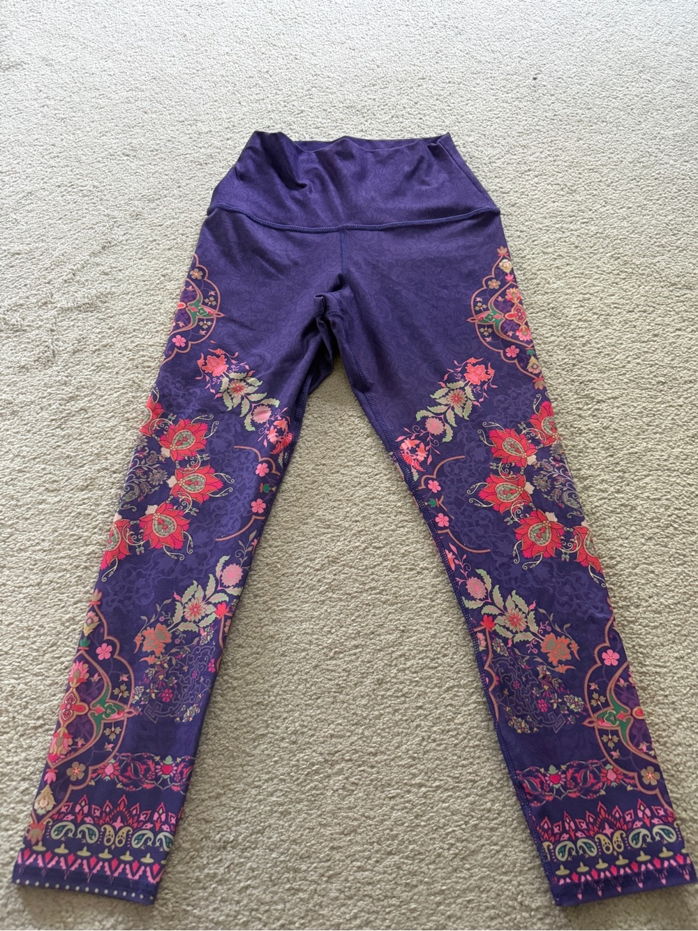 Evolution and Creation Purple Floral Border Print Capris